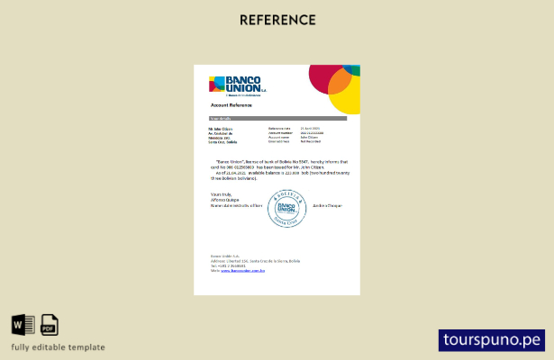 lista para imprimir plantilla de referencia de Bolivia Banko Union